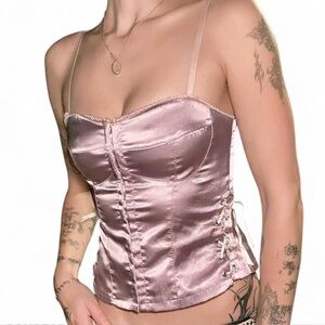 French Vintage Dusty Lilac Satin Bustier Top